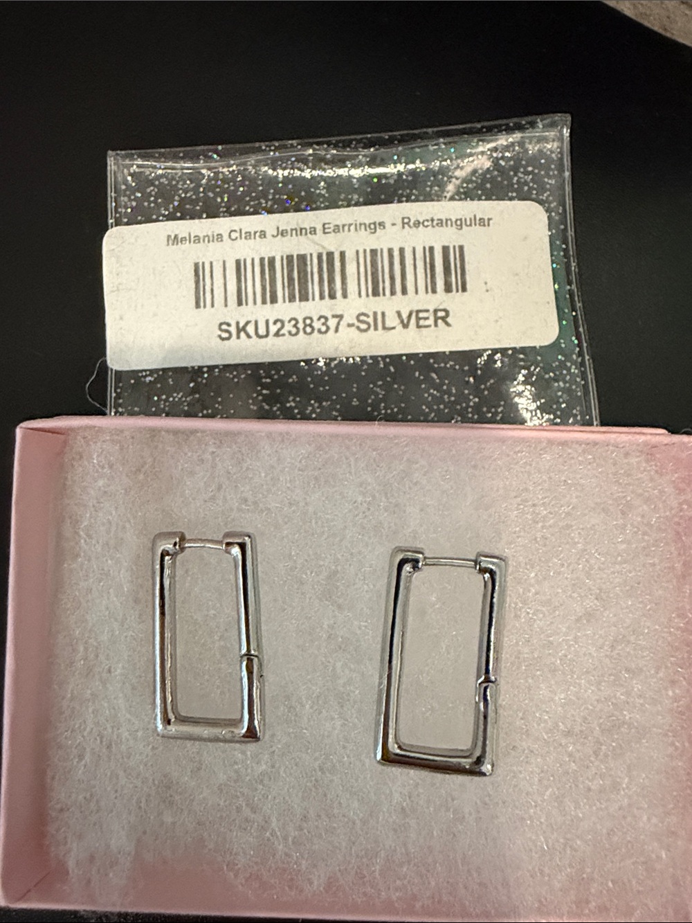 Melania Clara Silver Rectangular Hoop Earrings